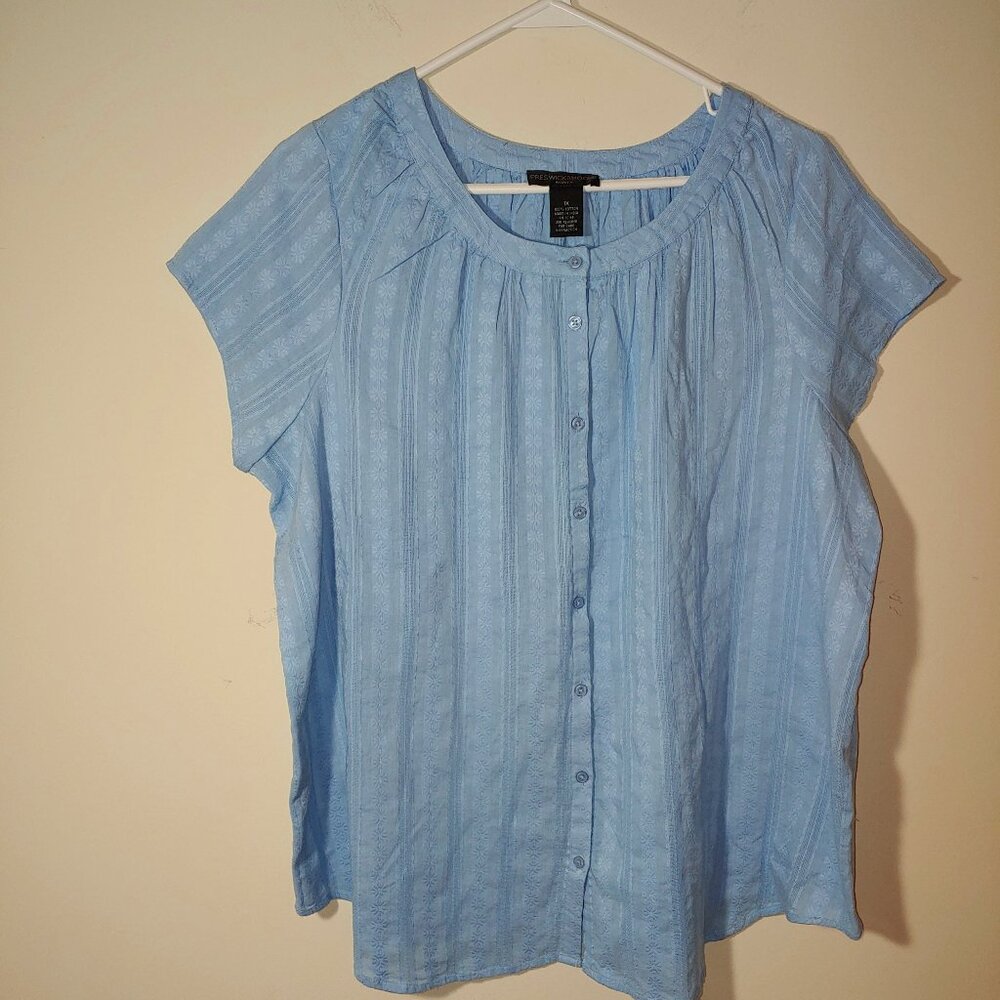 Preswick & Moore Button Up Short Sleeves Blouse Size 1X Blue